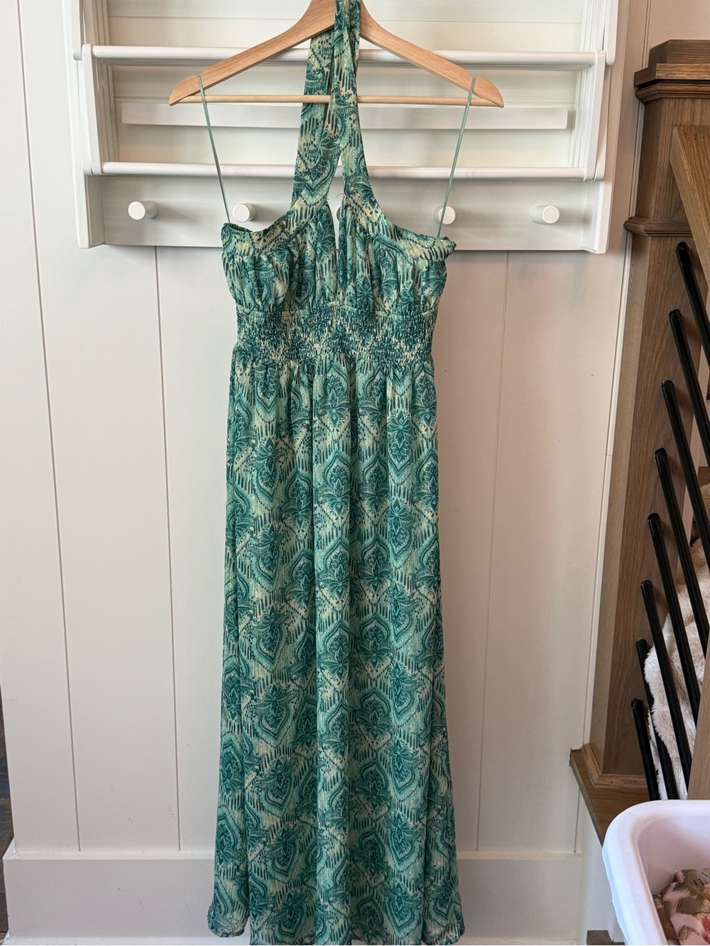 Dress Forum Green Halter-Style Maxi Dress with Smocked Waist
